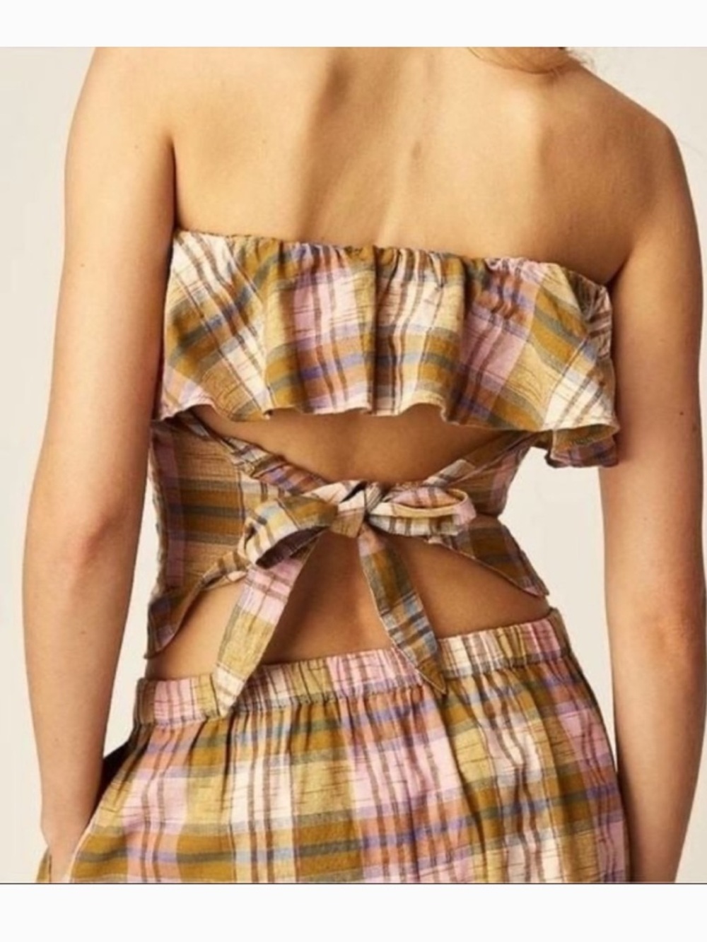 Free People Endless Summer Whitely Tube Blouse Plaid NWT large - Picture 3 of 11